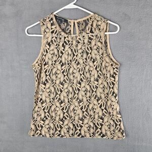 Evan Picone Lace Beige Black Sleeveless Top Indie Fairygrunge Size 8 Petite